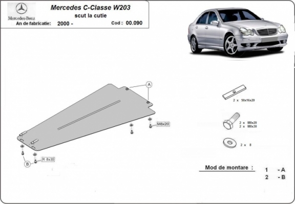  Protetor de caixa de velocidades automática de aço Mercedes C-Clasee W203