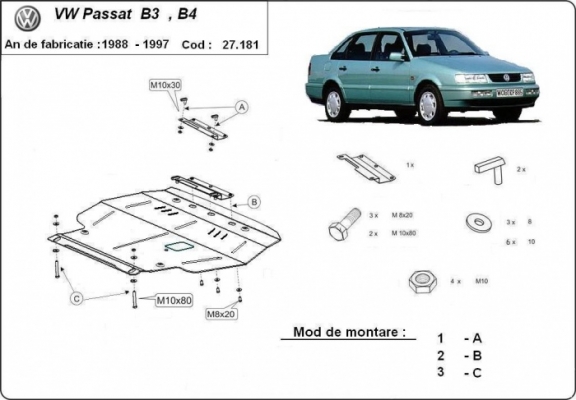 Protetor de Carter de aço Volkswagen Passat - B3, B4 - Diesel