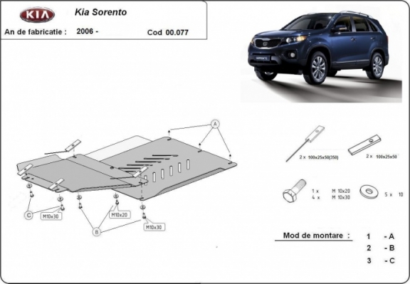 Protetor de aço para caixa de velocidades e diferencial Kia Sorento