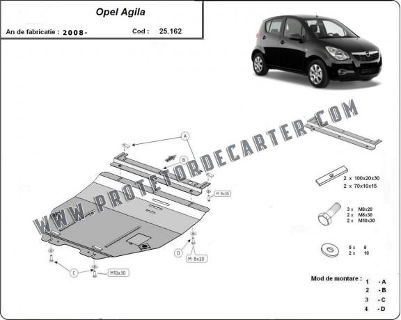 Protetor de Carter de aço Opel Agila (H08)