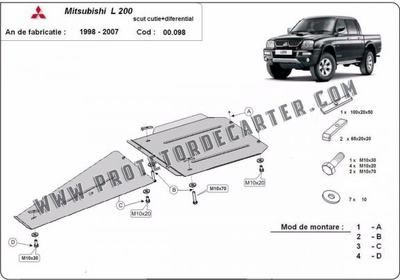 Protetor de aço para caixa de velocidades e diferencial Mitsubishi L 200