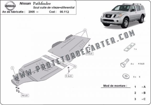 Protetor de aço para caixa de velocidades e diferencial Nissan Pathfinder