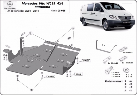  Protetor de caixa de velocidades de aço  Mercedes Vito W639 - 4x4 - automatic gearbox