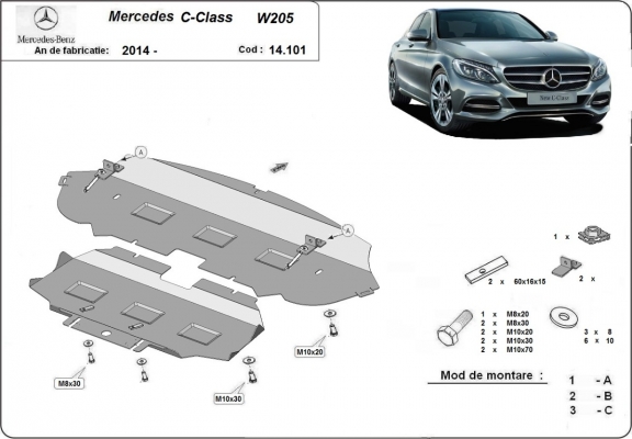 Protetor de Carter de aço Mercedes C-Class W205