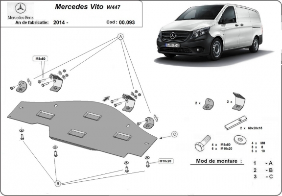 Protetor de Carter de aço the protection of the Stop&Go system Mercedes Vito W447, 4x2, 1.6 D