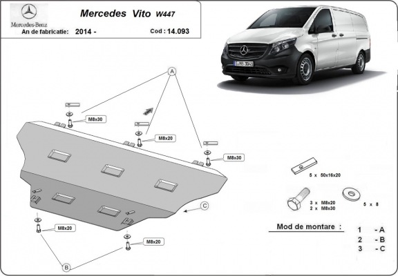 Protetor de Carter de aço Mercedes Vito W447, 4x2, 1.6 D