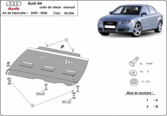  Protetor de caixa de velocidades manual de aço  Audi A4 B7