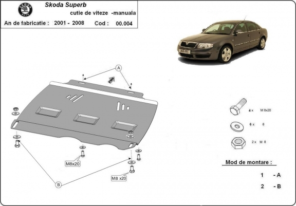  Protetor de caixa de velocidades manual de aço  Skoda Superb