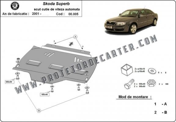  Protetor de caixa de velocidades automática de aço Skoda Superb