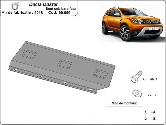Protetor de aço para o pára-choque dianteiro Dacia Duster
