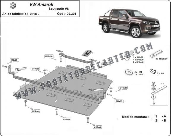 Protetor de aço para caixa de velocidades e diferencial Volkswagen Amarok - V6 automat