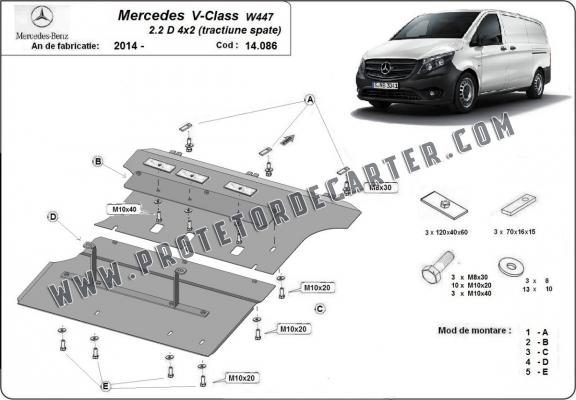 Protetor de Carter de aço Mercedes V-Class W447 2.2 D, 4x2 