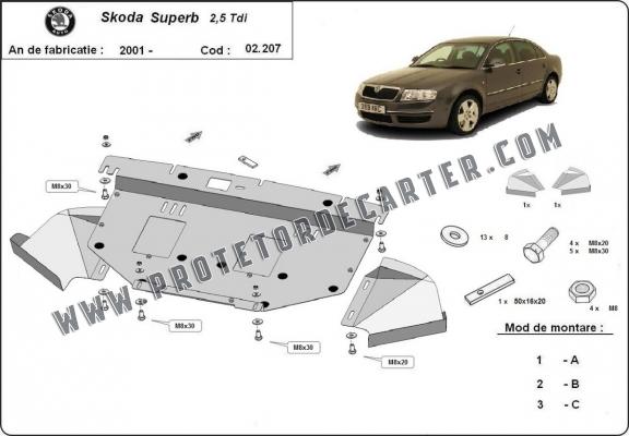 Protetor de Carter de aço Skoda Superb - 2.5 Tdi, V6