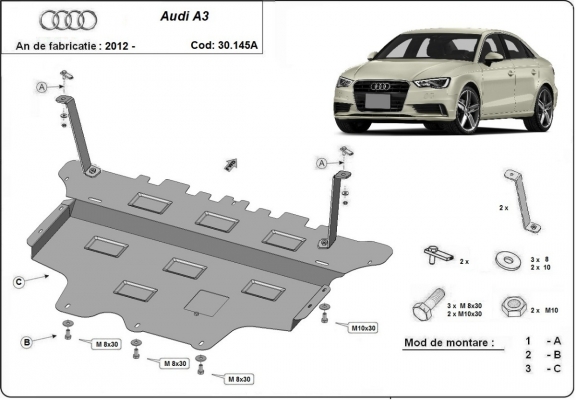 Protetor de Carter de aço Audi A3 (8V) - automatic gearbox