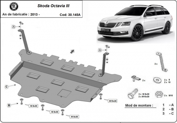 Protetor de Carter de aço Skoda Octavia 3 - automatic gearbox