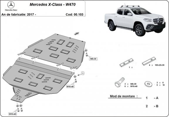  Protetor de caixa de velocidades de aço e guarda caso de transferência Mercedes X-Class W470