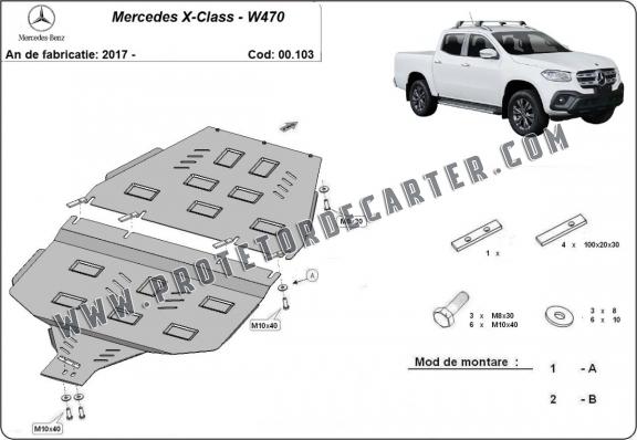  Protetor de caixa de velocidades de aço e guarda caso de transferência Mercedes X-Class W470