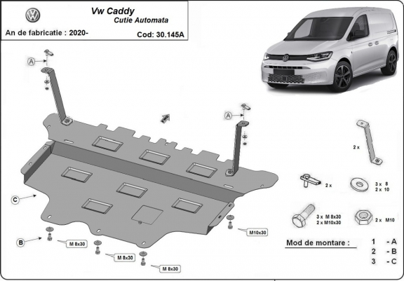 Protetor de Carter de aço VW Caddy - automatic gearbox
