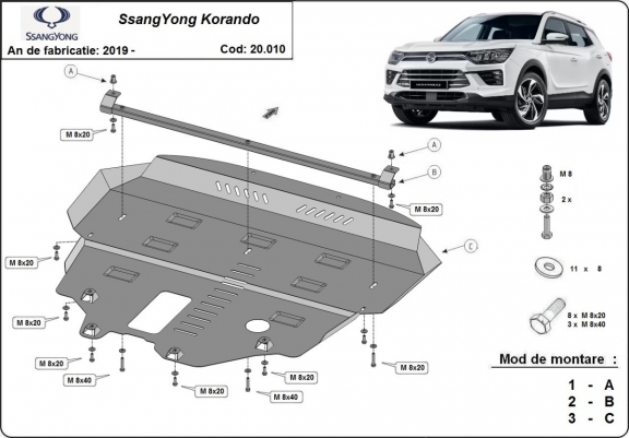 Protetor de Carter de aço SsangYong Korando