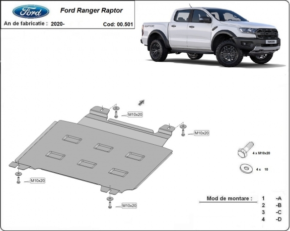  Protetor de caixa de velocidades de aço  Ford Ranger Raptor