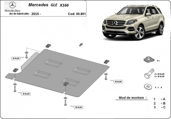  Protetor de caixa de velocidades de aço  Mercedes GLE X166