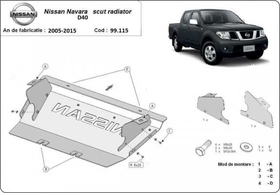 Protetor de aço para radiador Nissan Navara D40