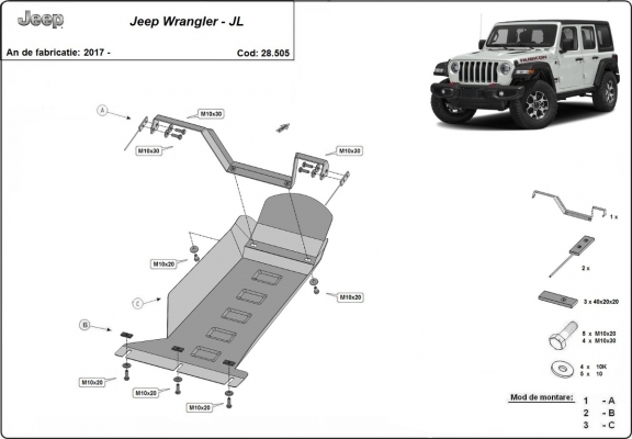 Protetor de Carter de aço Jeep Wrangler - JL