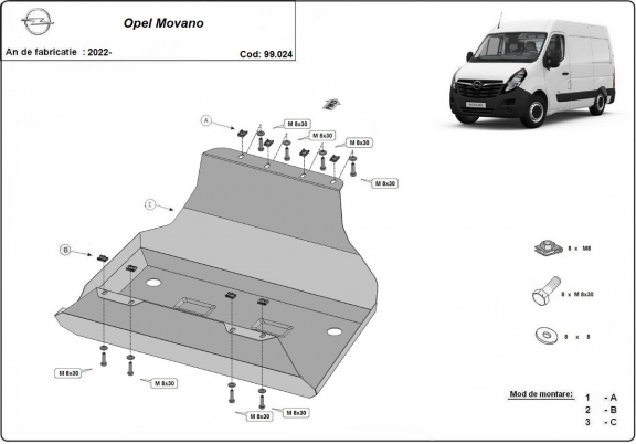 Protetor de aço para o tanque de combustível Opel Movano C 
