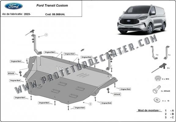 Protetor de Carter de aço galvanizado Ford Transit Custom