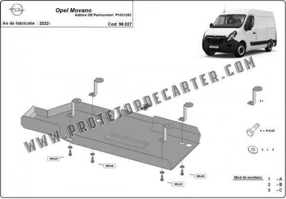 Protetor de aço tanque AdBlue Opel Movano C 