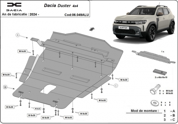 Protetor de Carter de alumínio Dacia Duster- 4x4