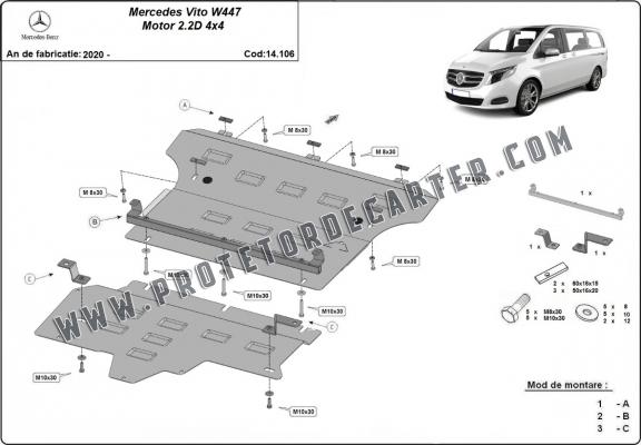 Protetor de Carter de aço Mercedes Vito W447, 2.2 D, 4x4