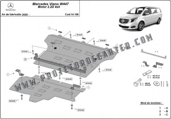 Protetor de Carter de aço Mercedes Viano W447, 2.2 D, 4x4