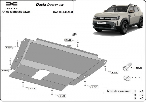 Protetor de Carter de alumínio Dacia Duster - 4x2 +4x4