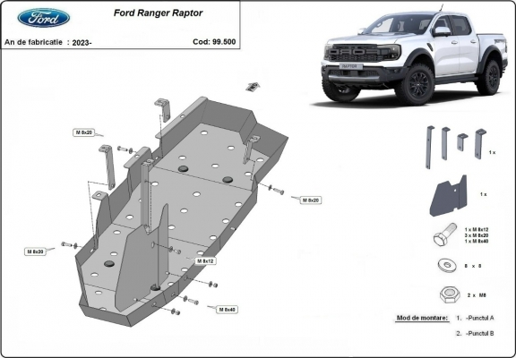 Protetor de aço para o tanque de combustível Ford Ranger Raptor