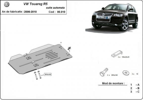  Protetor de caixa de velocidades automática de aço  Volkswagen Touareg 7L