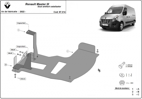Protetor de conversor catalítico/cat lock Renault Master 3