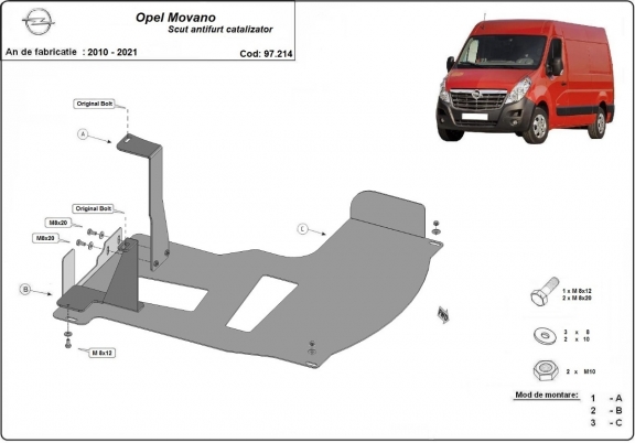 Protetor de conversor catalítico/cat lock Opel Movano B 