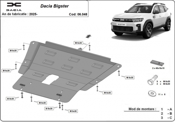 Protetor de Carter de aço Dacia Bigster - 4x4 + 4x2