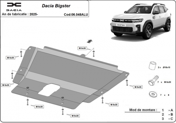 Protetor de Carter de alumínio Dacia Bigster- 4x4 + 4x2