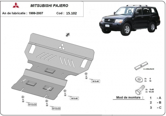 Protetor de Carter de aço Mitsubishi Pajero 3 (V60, V70)