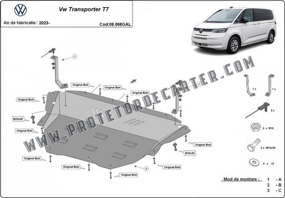 Protetor de Carter de aço galvanizado Volkswagen Transporter T7