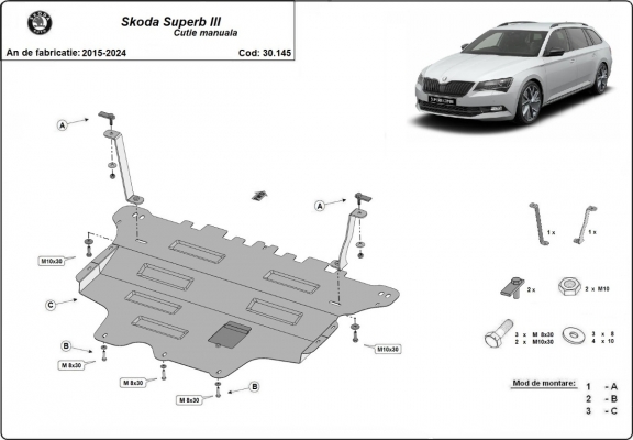 Protetor de Carter de aço Skoda Superb - manual gearbox