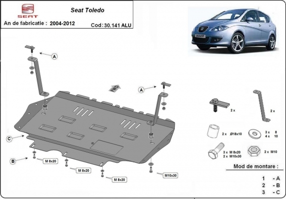 Protetor de Carter de alumínio Seat Toledo 3