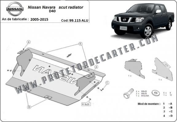 Protetor de alumínio para radiador Nissan Navara D40