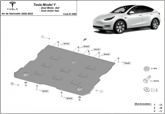 Blindagem frontal do motor elétrico para Tesla Model Y AWD