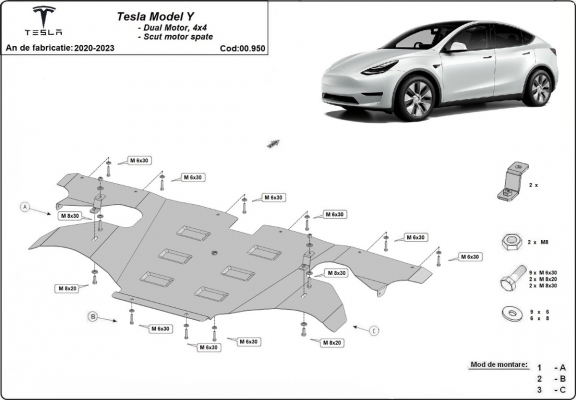 Protetor traseiro do motor para Tesla Model Y AWD