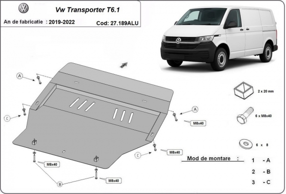 Protetor de Carter de alumínio Volkswagen Transporter T6.1