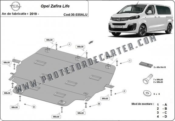 Protetor de Carter de Alumínio Opel Zafira Life