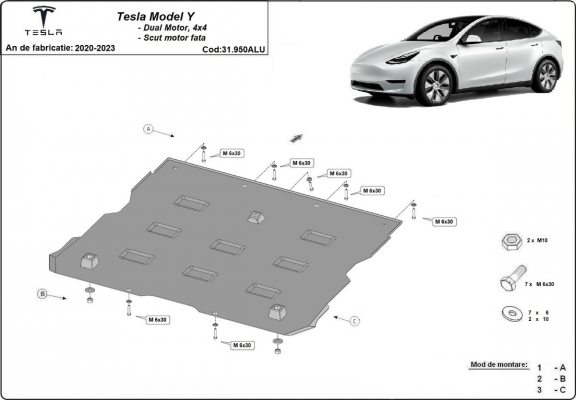 Proteção frontal do motor elétrico em alumínio para Tesla model Y